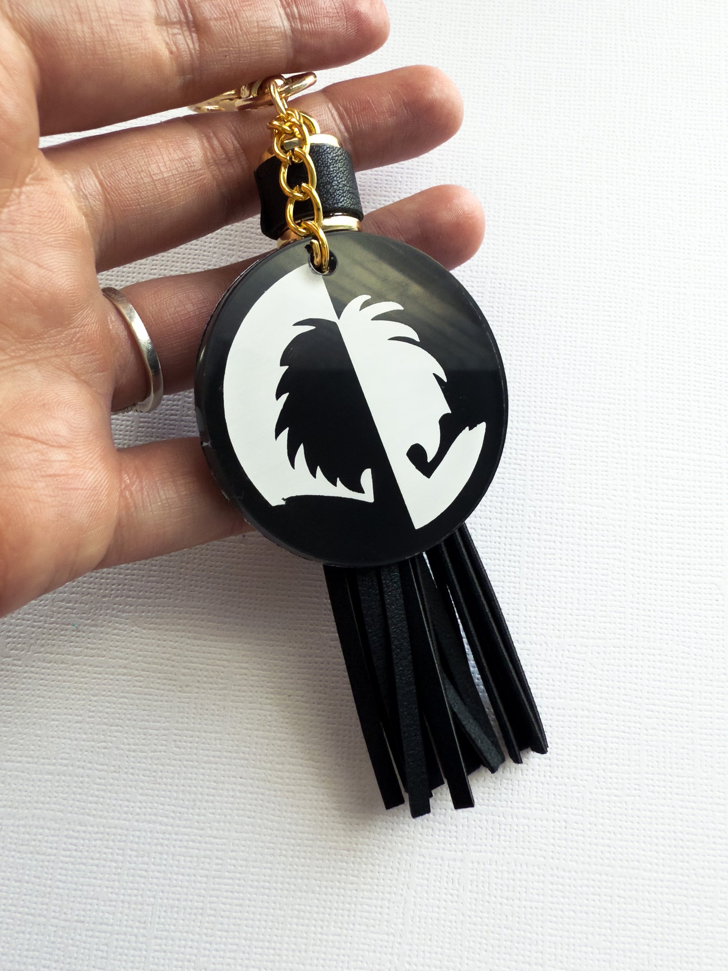 Cruella De Vil Hand-Painted Acrylic Keychain - Black Tassel