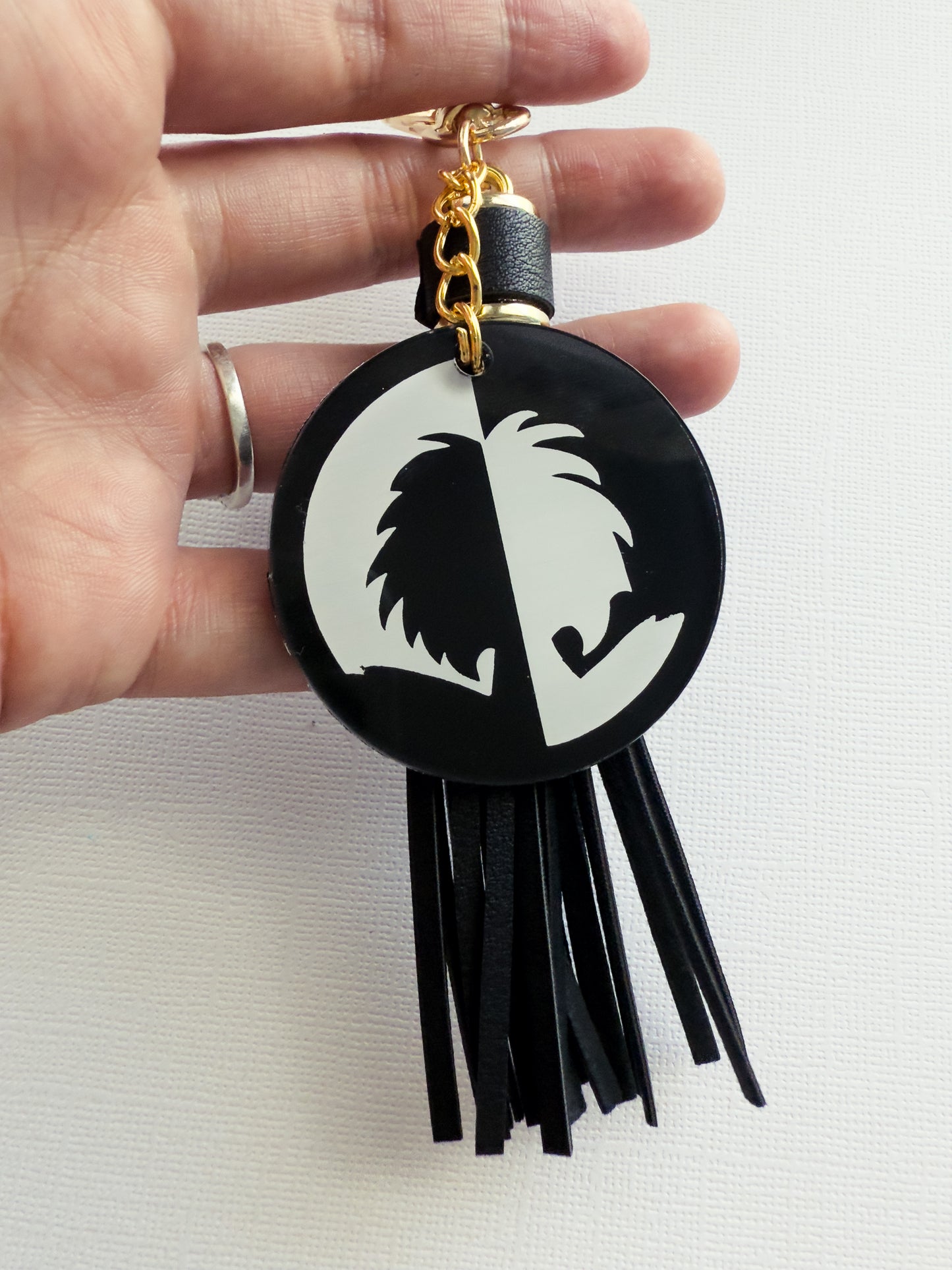 Cruella De Vil Hand-Painted Acrylic Keychain - Black Tassel