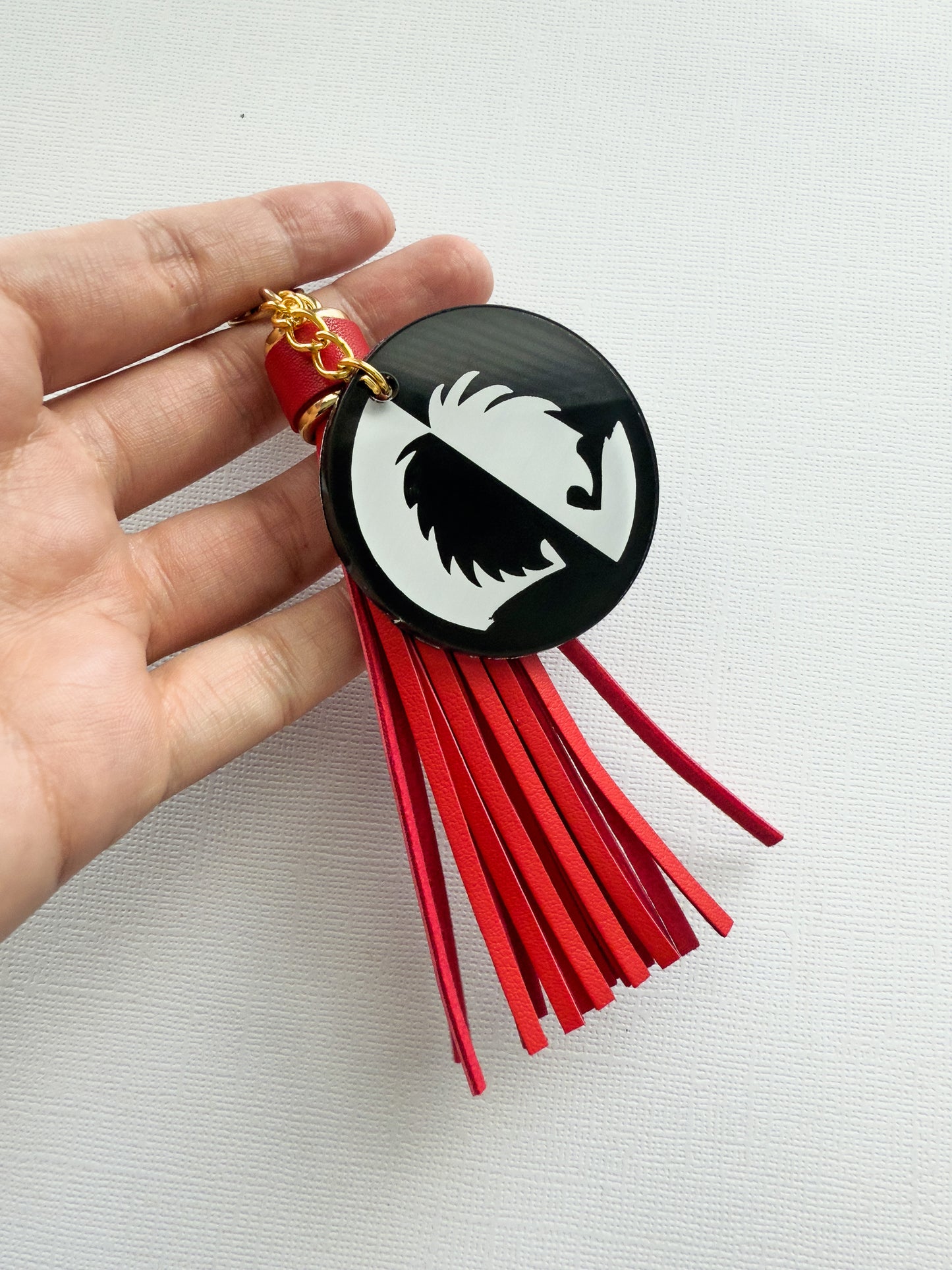 Cruella De Vil Hand-Painted Acrylic Keychain - Red Tassel