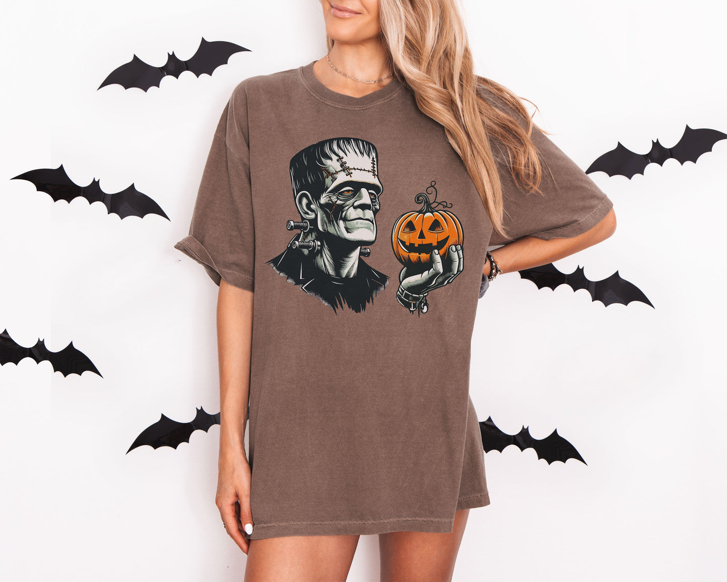 Frankenstein & Pumpkin Comfort Colors Halloween Shirt