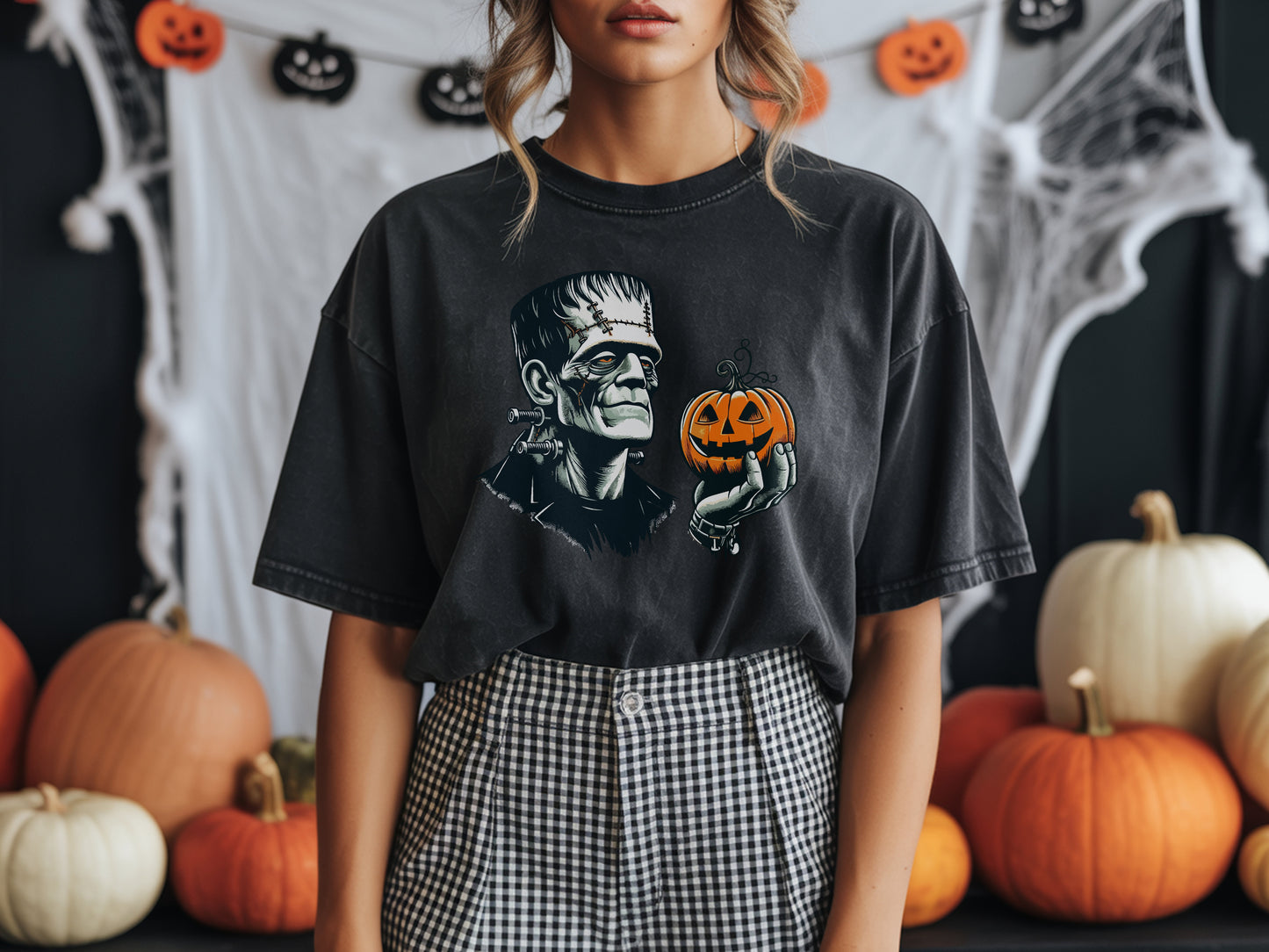 Frankenstein & Pumpkin Comfort Colors Halloween Shirt