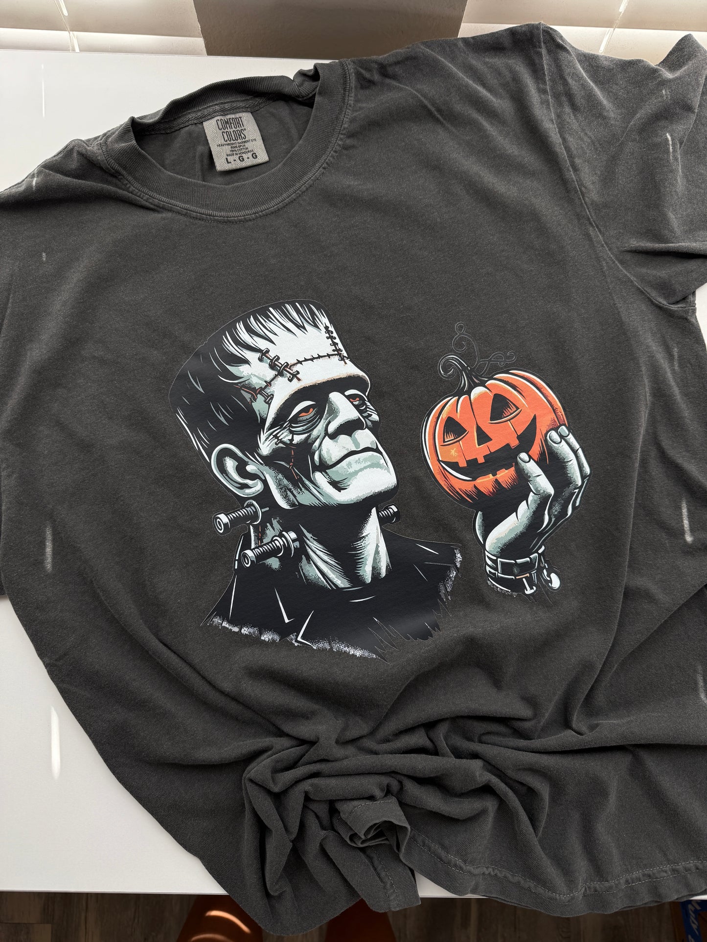 Frankenstein & Pumpkin Comfort Colors Halloween Shirt