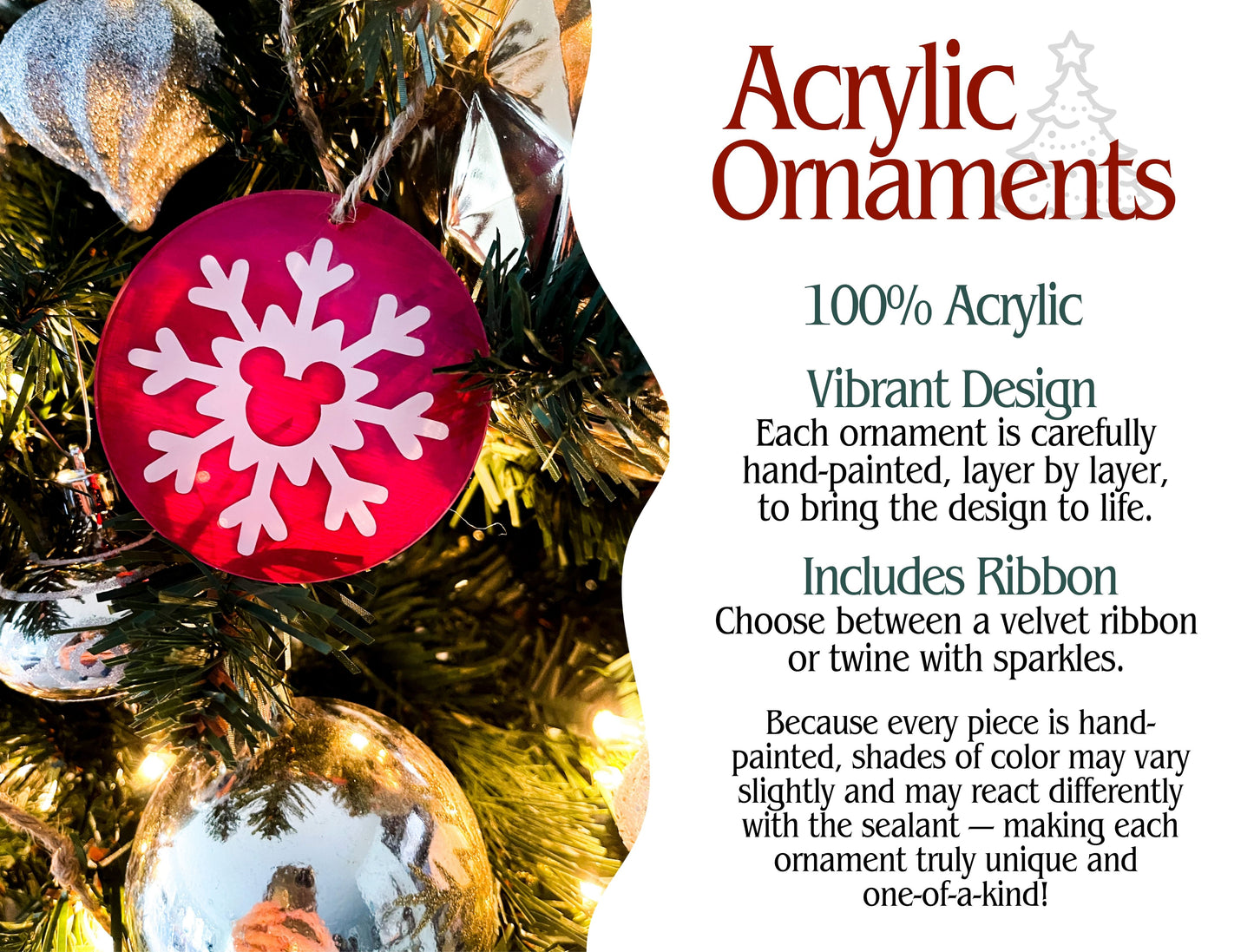 Mickey Snowflake Inspired Hand-Painted Acrylic Christmas Ornament