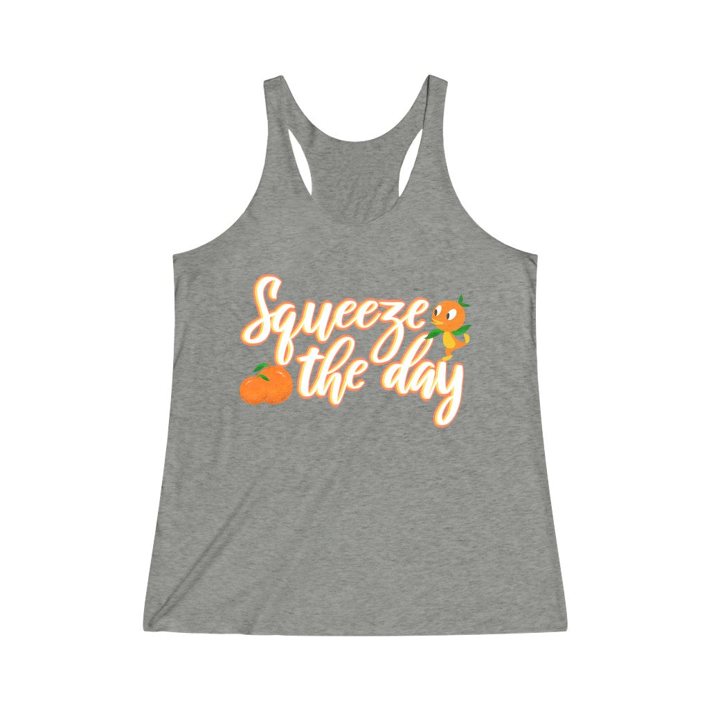 Squeeze the day Orange Bird Flower and Garden Festival Tri-Blend Racerback Tank