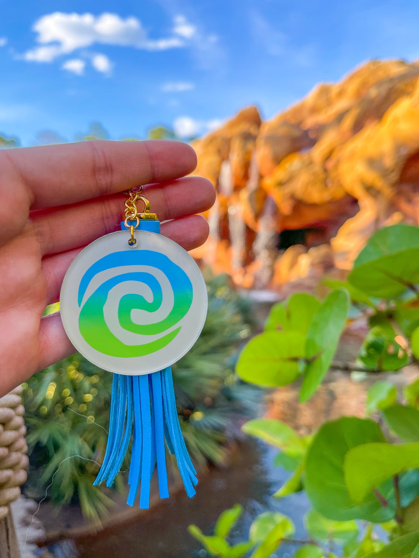 How far will I go Moana Swirl Sign Ombre Hand Painted Acrylic Keychain