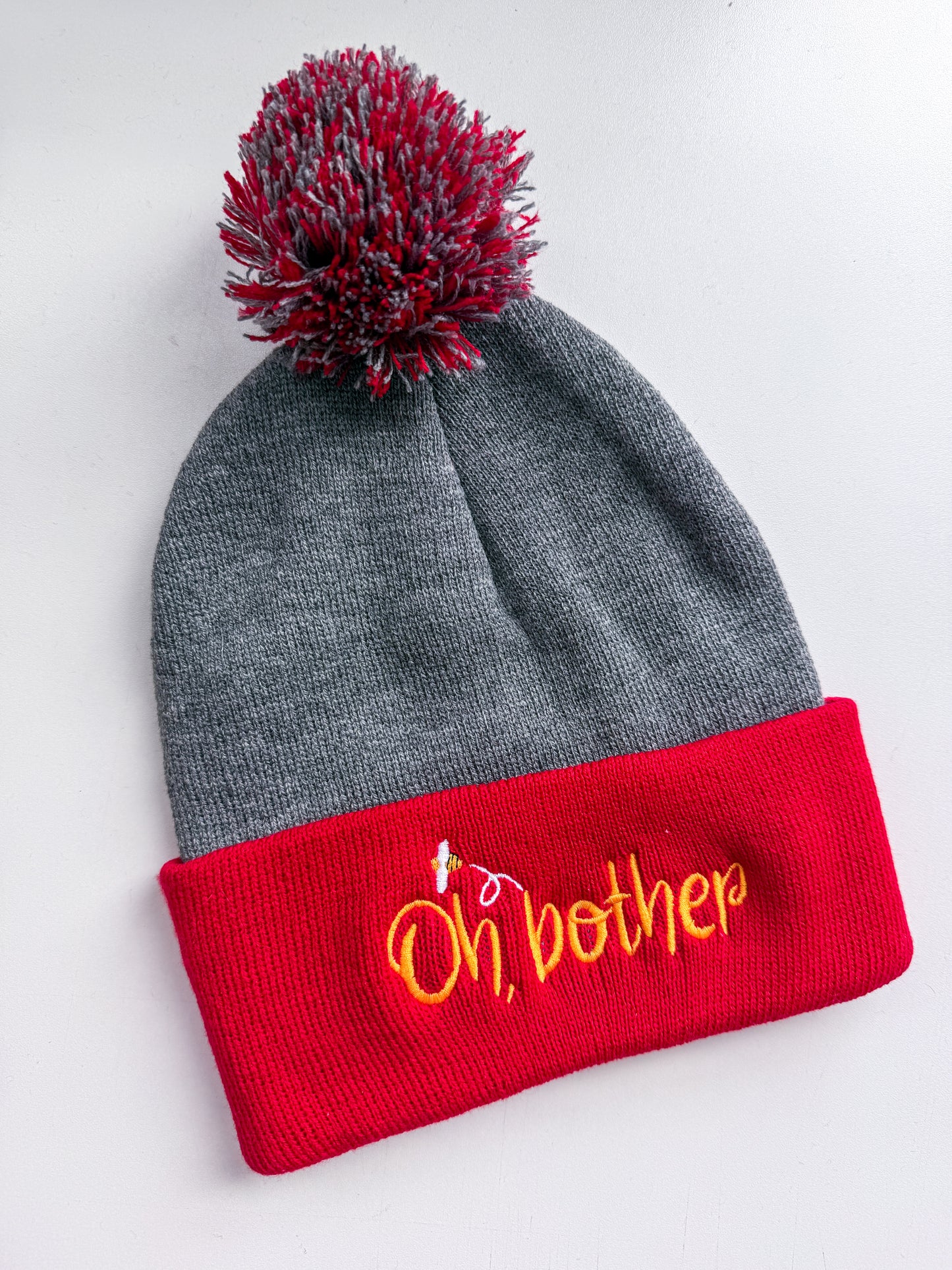 Oh Bother Winnie The Pooh-Inspired Embroidered Pom-Pom Beanie
