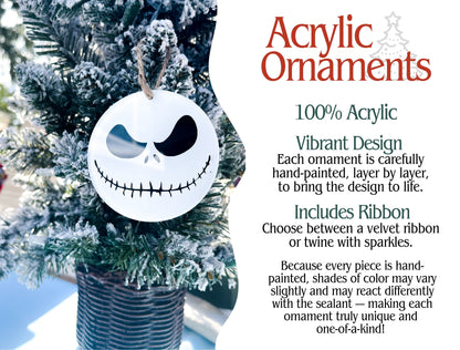 Jack Skellington Inspired Hand-Painted Acrylic Christmas Ornament 
