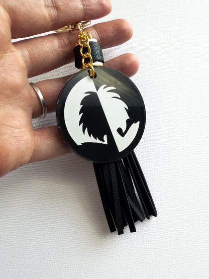 Cruella De Vil Hand-Painted Acrylic Keychain - Black Tassel