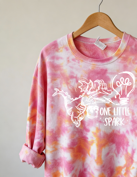 One Little Spark Figment-Inspired Fuchsia-Orange Tie Dye Crewneck Sweatshirt, Festival of the Arts Sweatshirt