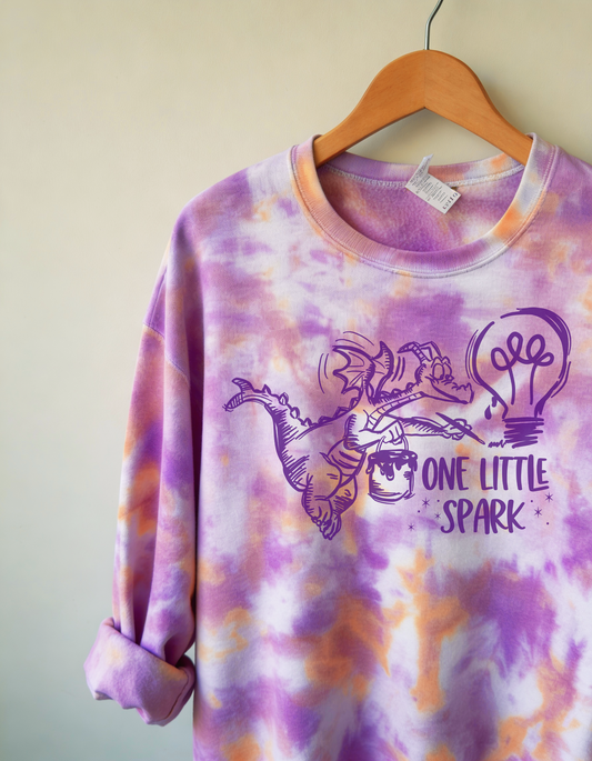 One Little Spark Figment-Inspired Purple-Orange Tie Dye Crewneck Sweatshirt, Festival of the Arts Sweatshirt