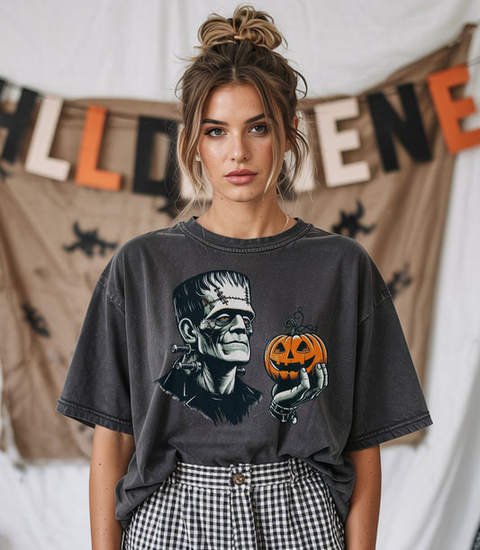 Frankenstein & Pumpkin Comfort Colors Halloween Shirt