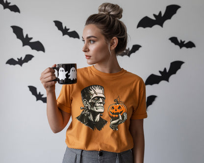 Frankenstein & Pumpkin Comfort Colors Halloween Shirt 