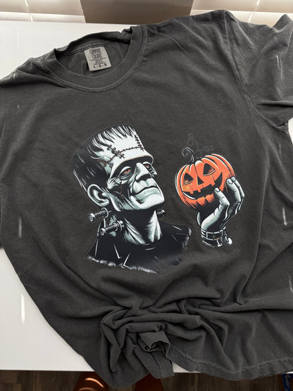 Frankenstein & Pumpkin Comfort Colors Halloween Shirt 
