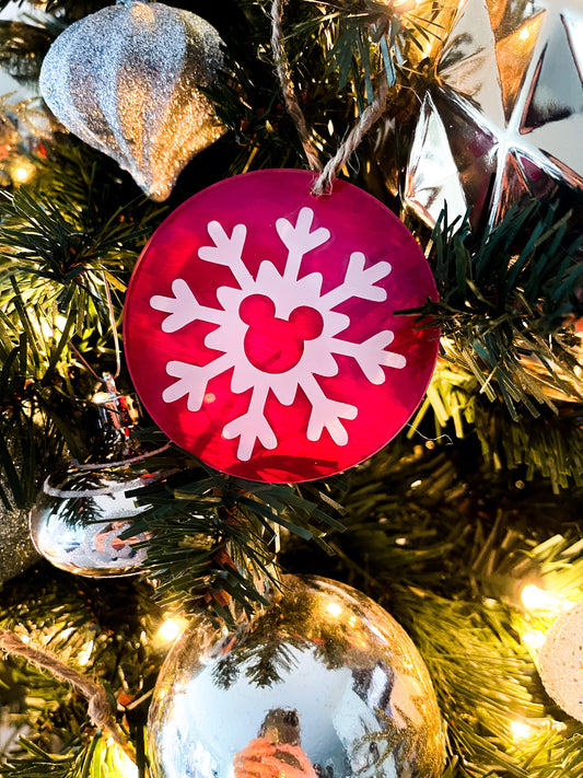 Mickey Snowflake Inspired Hand-Painted Acrylic Christmas Ornament