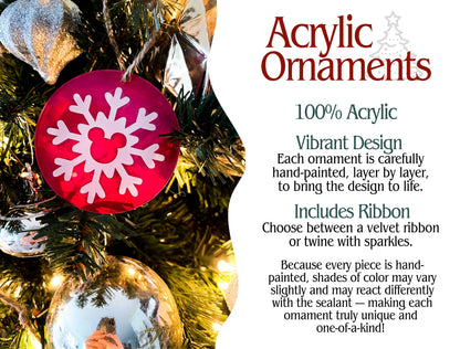 Mickey Snowflake Inspired Hand-Painted Acrylic Christmas Ornament