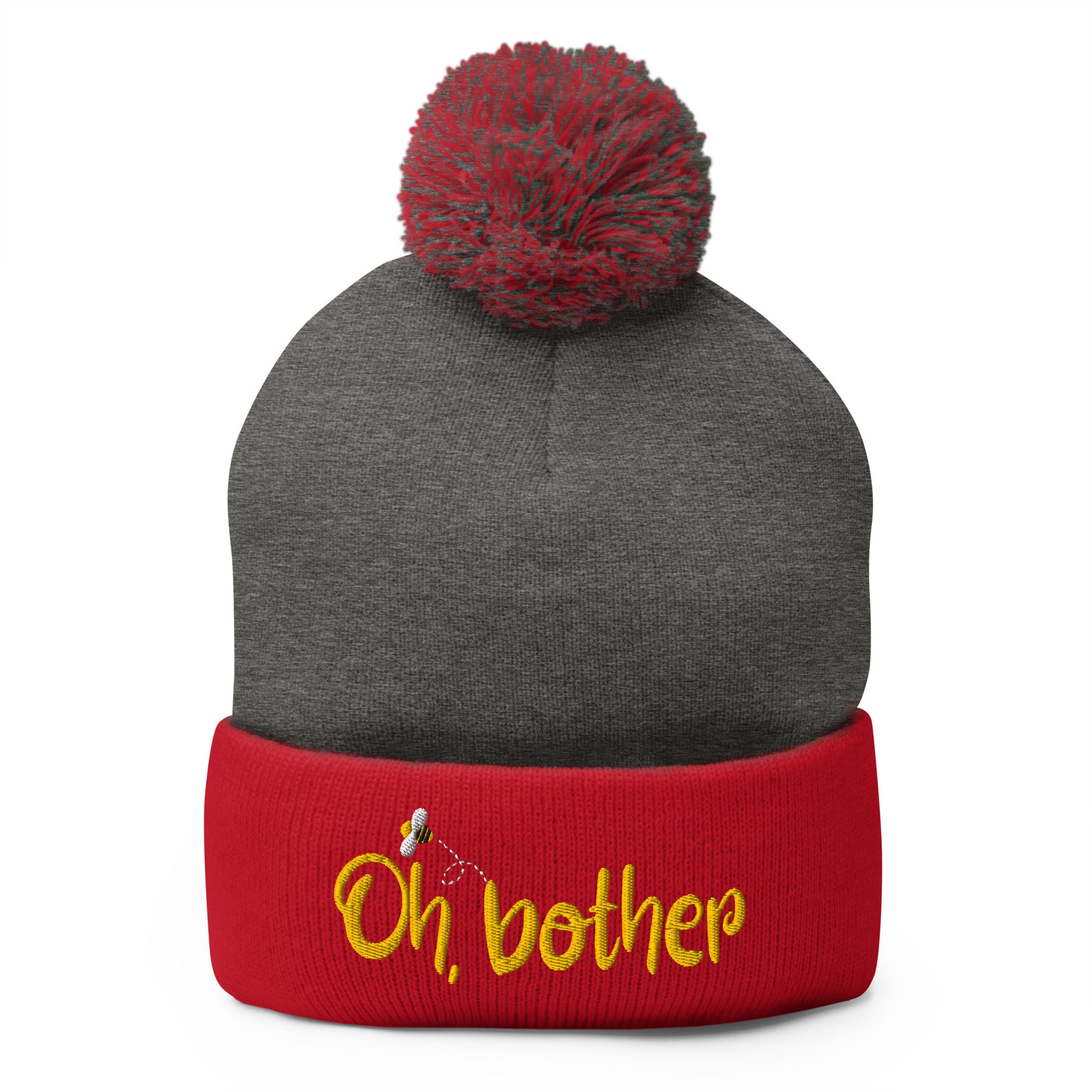 Oh Bother Winnie The Pooh-Inspired Embroidered Pom-Pom Beanie Product mockup