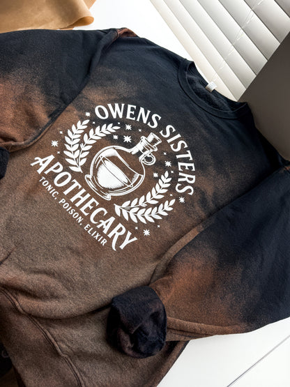 Owens Sisters Apothecary Reverse Dye Sweatshirt – Practical Magic Inspired Halloween Sweater 