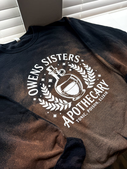 Owens Sisters Apothecary Reverse Dye Sweatshirt – Practical Magic Inspired Halloween Sweater 