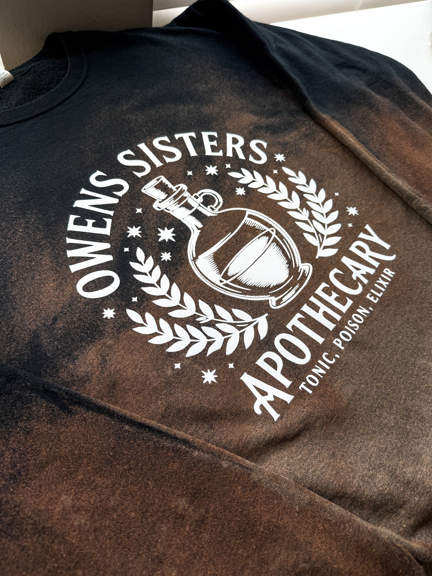 Owens Sisters Apothecary Reverse Dye Sweatshirt – Practical Magic Inspired Halloween Sweater