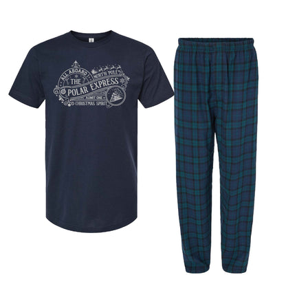 All Aboard The Polar Express Christmas Pajama Set, Matching Flannel Pants + Shirt 