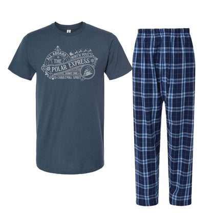 All Aboard The Polar Express Christmas Pajama Set, Matching Flannel Pants + Shirt 