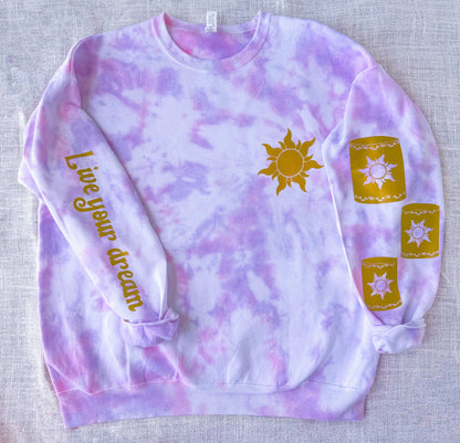 Live Your Dream Tangled Rapunzel Inspired Tie Dye Crewneck Sweatshirt, WDW Princess Inspired Sweatshirt 