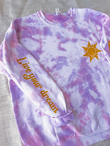 Live Your Dream Tangled Rapunzel Inspired Tie Dye Crewneck Sweatshirt, WDW Princess Inspired Sweatshirt 