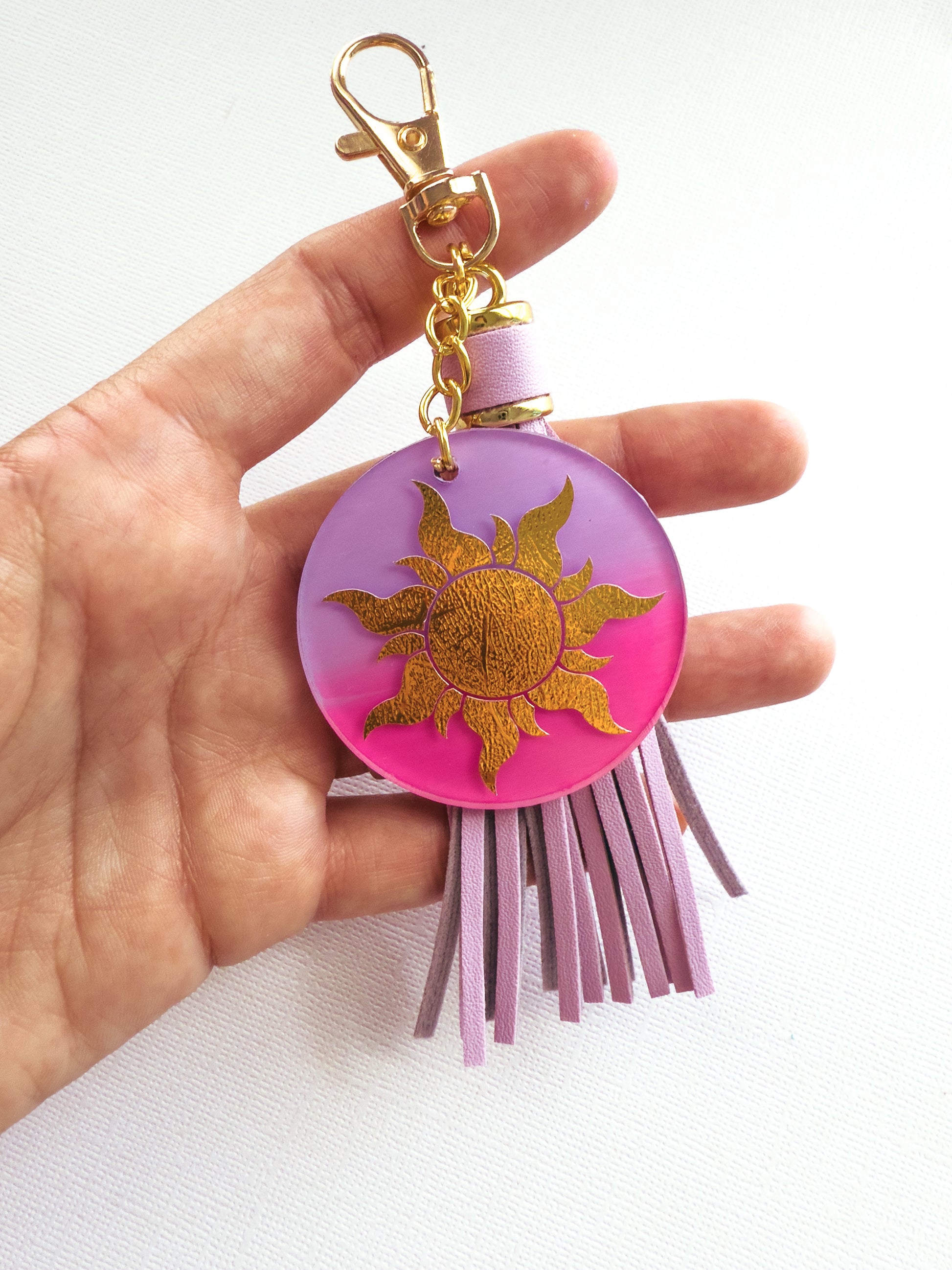 Tangled Inspired Sun Ombre Effect Acrylic Keychain Purple