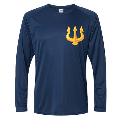 Triton's Trident Little-Mermaid Inspired 50+ UPF Navy Blue Dri-Fit Performance Long Sleeve Shirt 