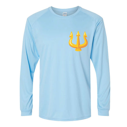 Triton's Trident Little-Mermaid Inspired 50+ UPF Light Blue Blue Dri-Fit Performance Long Sleeve Shirt 