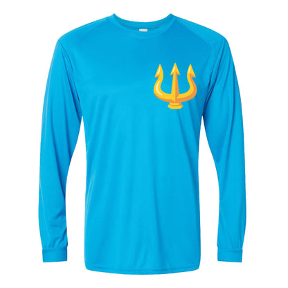 Triton's Trident Little-Mermaid Inspired 50+ UPF Electric Blue Dri-Fit Performance Long Sleeve Shirt 