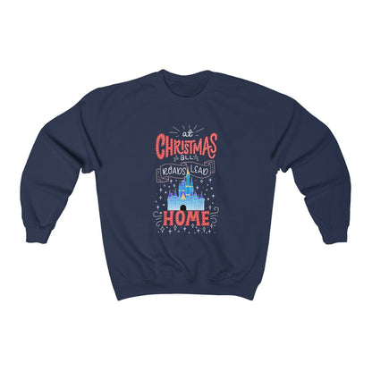 At Christmas all roads lead Home Magic Kingdom Unisex Heavy Blend™ Crewneck Sweatshirt 