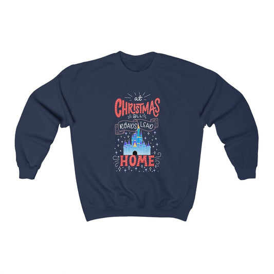 At Christmas all roads lead Home Magic Kingdom Unisex Heavy Blend™ Crewneck Sweatshirt - The Bold Designer