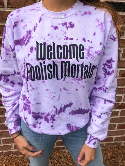 Welcome Foolish Mortals Haunted Mansion Tie Dye Heavy Blend Crewneck Sweatshirt 