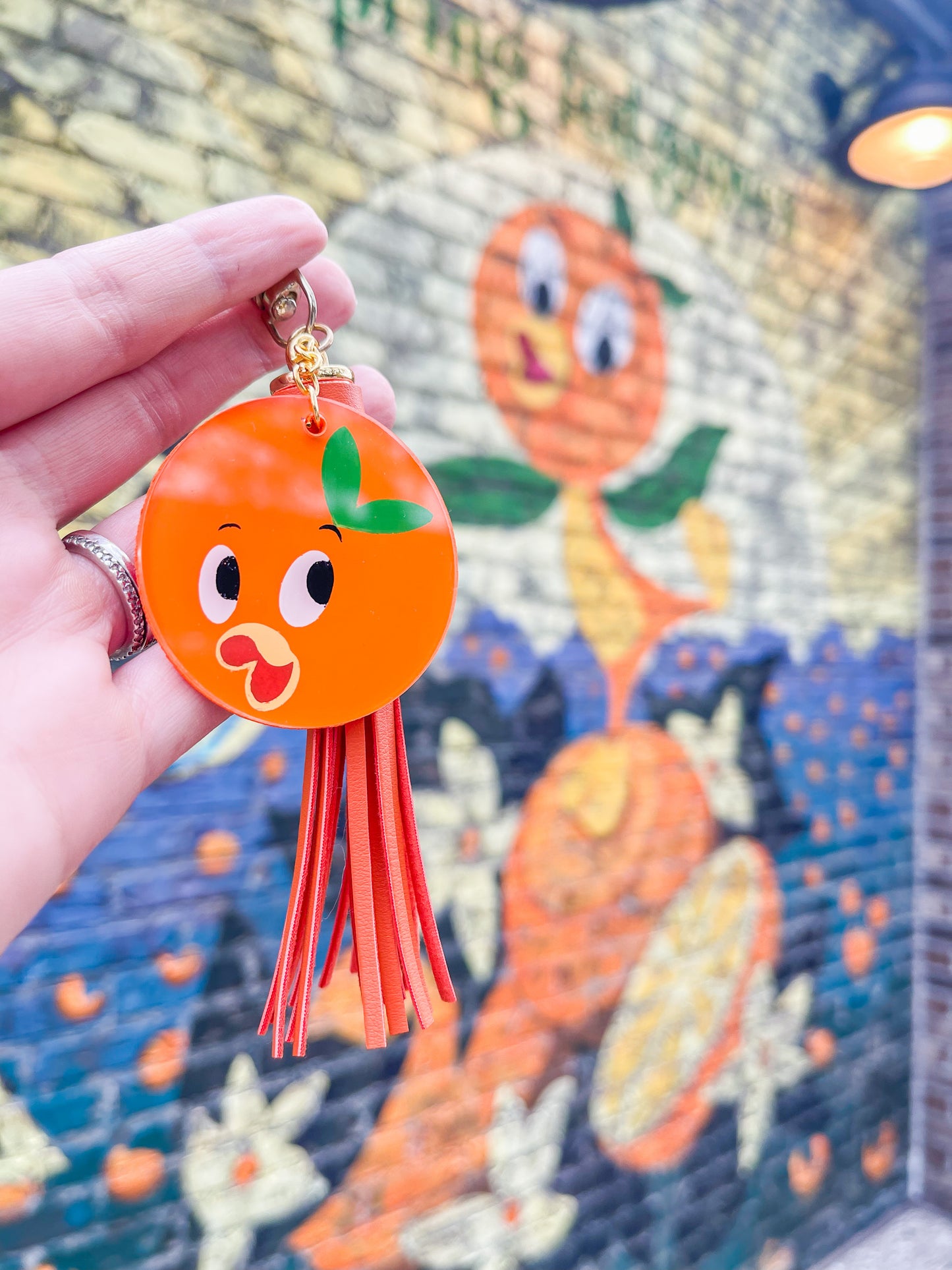 Hello Sunshine Orange Bird Hand Painted Acrylic Keychain